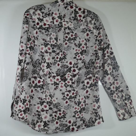 Talbots Long Sleeve Roll-Tab Blouse Gray Floral Full Button Collared Shirt Small - Picture 7 of 12